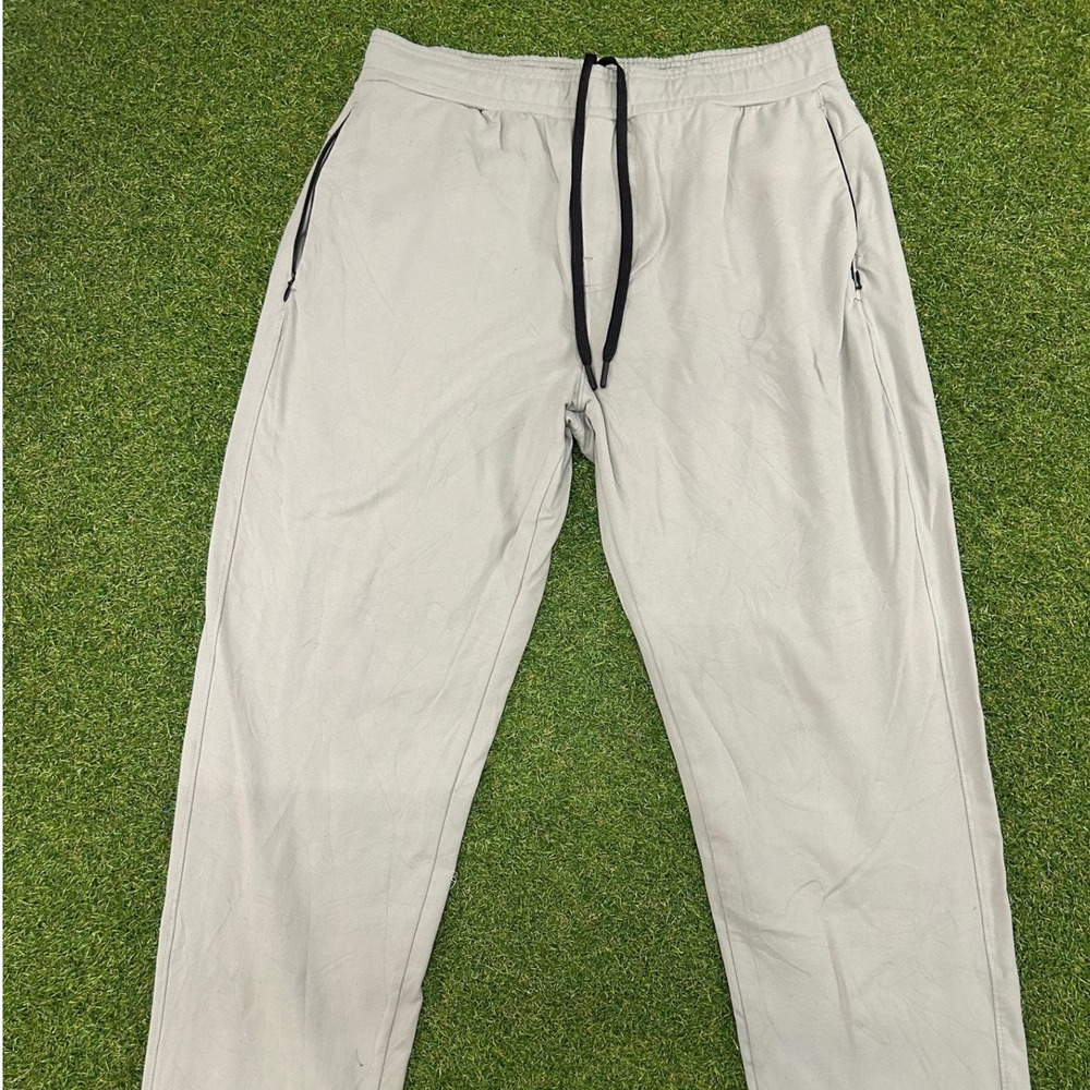 Mens Light Gray Athletic Training Pants Zipper Pockets Drawstring Size 36
